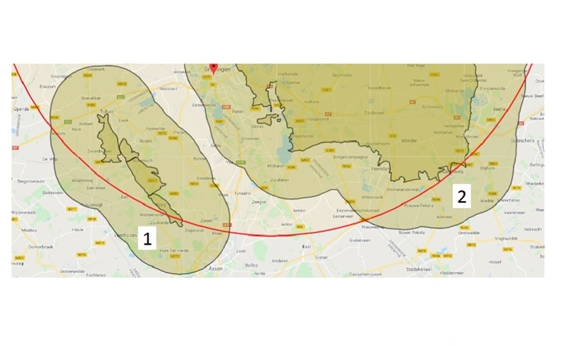 effectgebieden Huizinge en bodemdaling en stijging