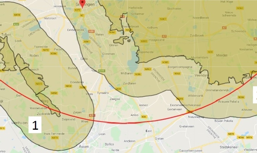 effectgebieden Huizinge en bodemdaling en stijging